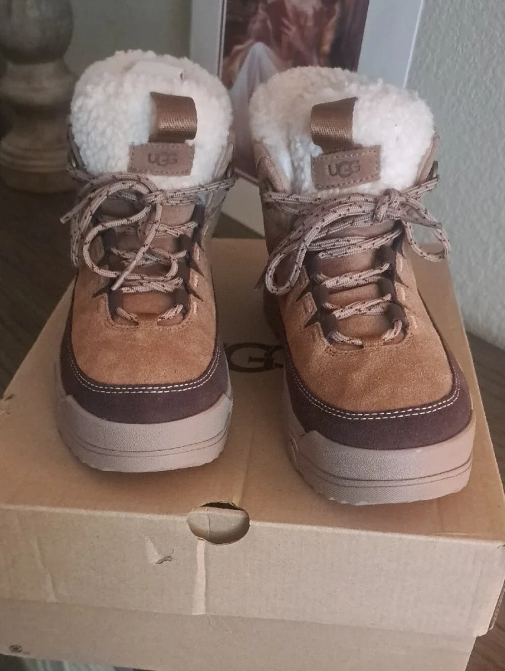 UGG Brown Suede Shearling-Lined Hiker Boots